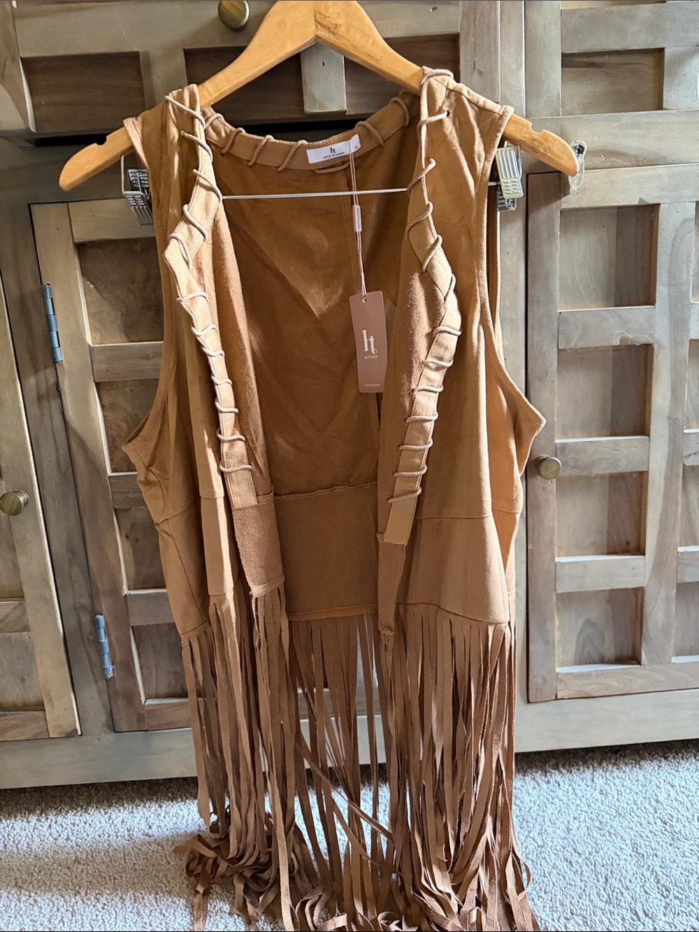 HT Suede Fringe Vest in Camel